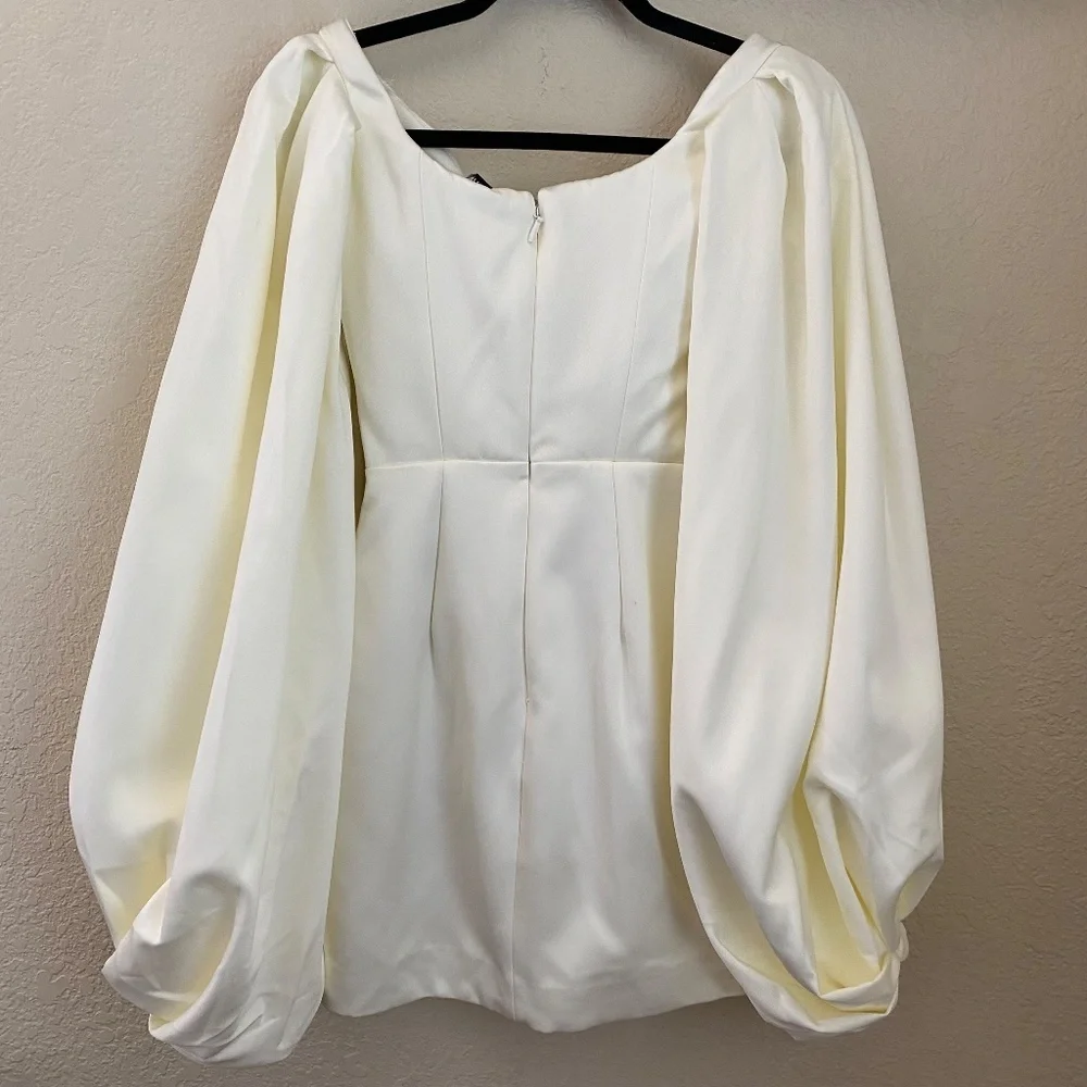 HOUSE OF CB 'Carlyn' Ivory Satin Balloon Sleeve Mini Dress/Size XS‎ NWOT - Picture 7 of 15
